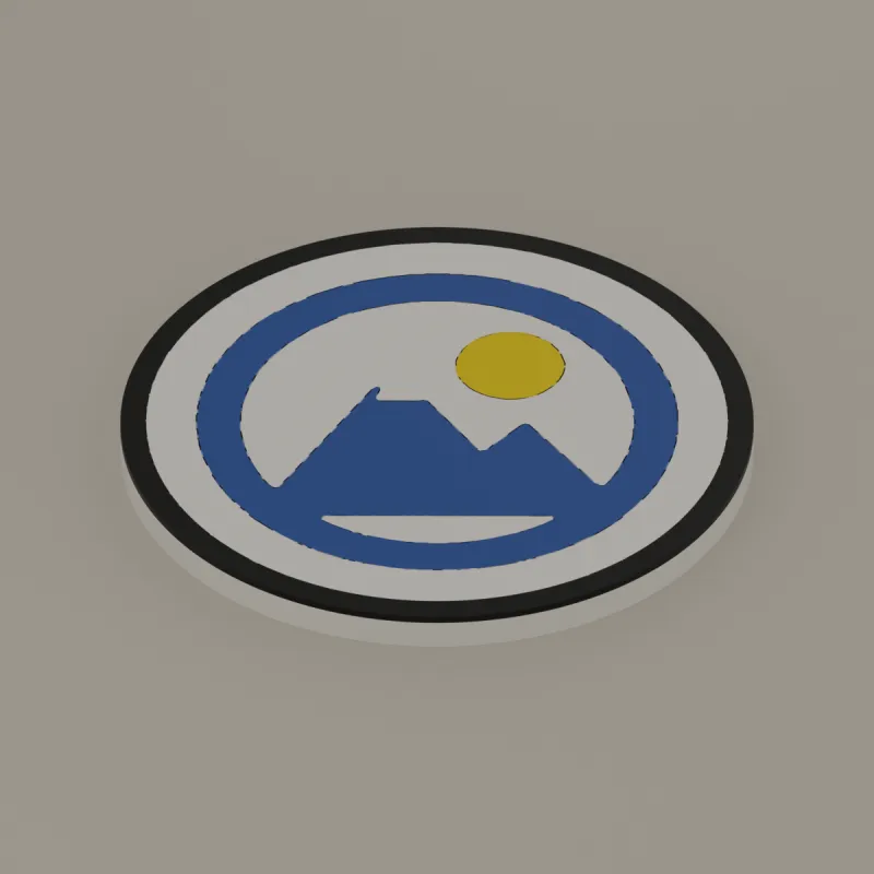 Round logo badge, 3D render of the print