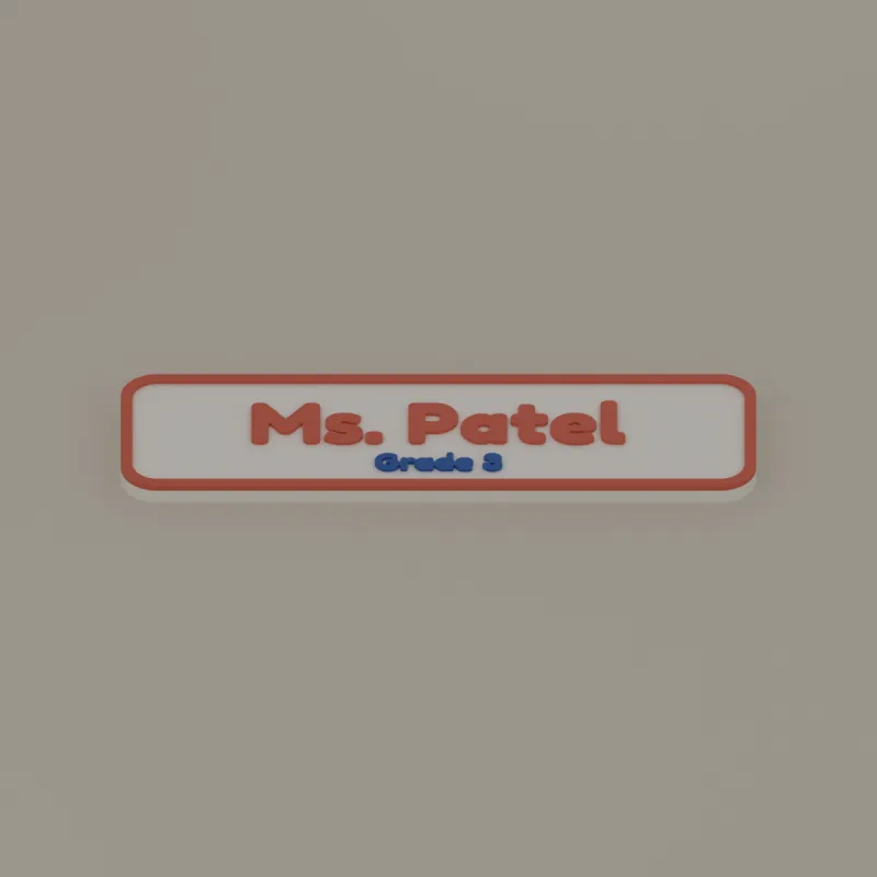 Teacher desk name plate, 3D render of the print